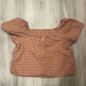 Easy Peasy Organic Cotton Cottagecore Checkered Off-Shoulder Blouse